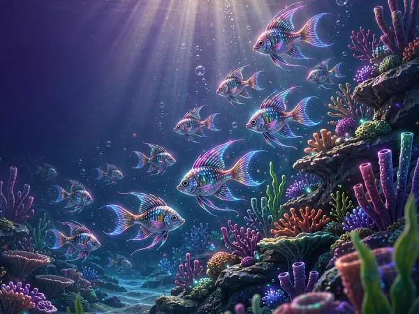 six6s + Colourful fish swimming around an underwater reef